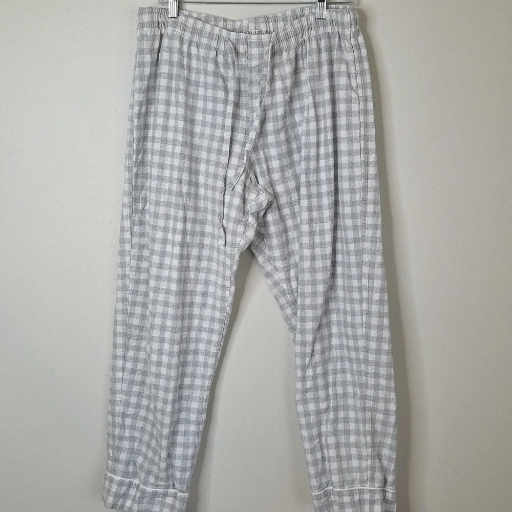Serena & Lily Light Gray Checkered Womens Sz Large Pajama Set 100% Cotton - Picture 5 of 7